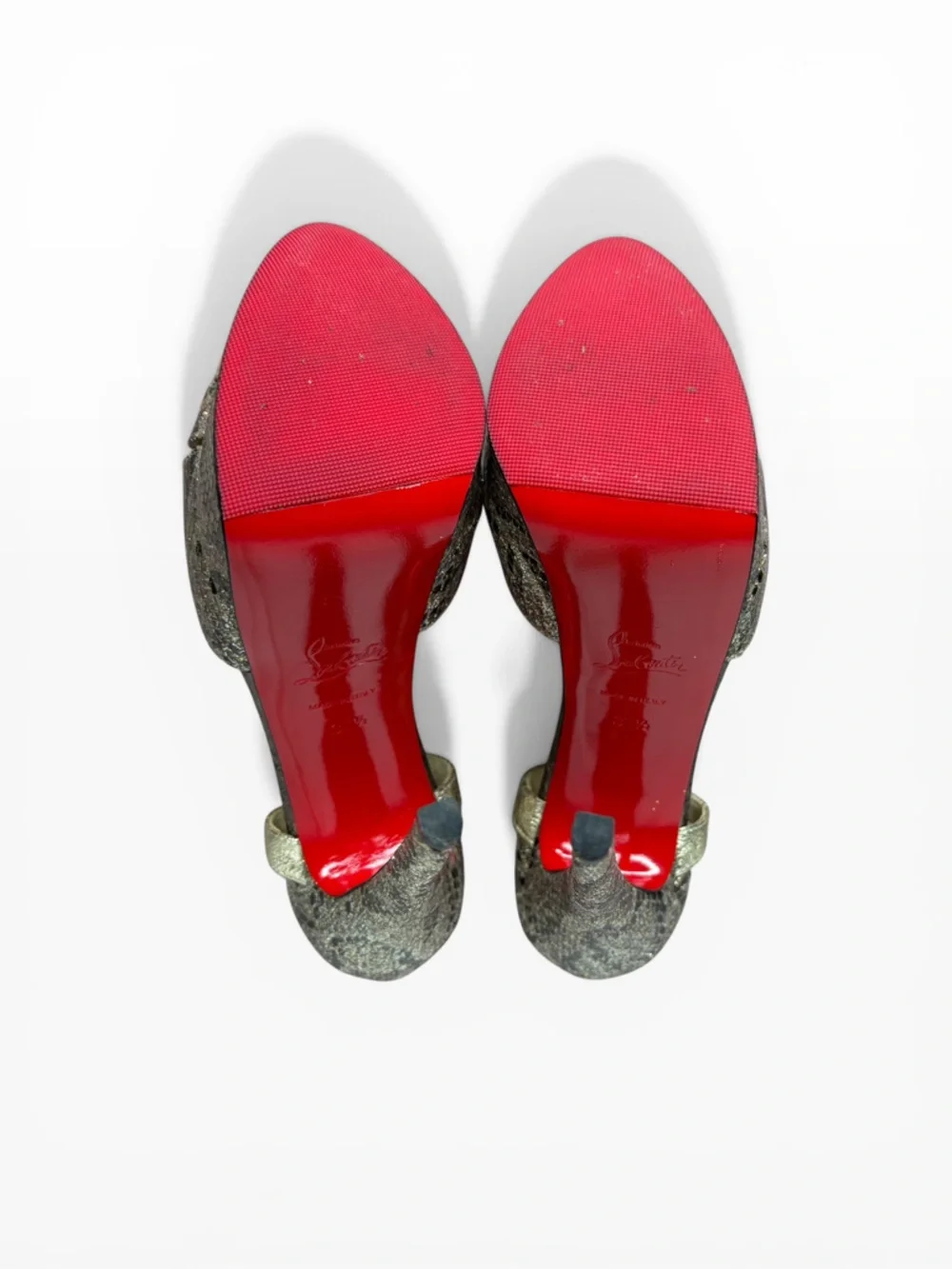 Christian Louboutin Metallic Gold Snake-Embossed T-Strap Platform Pump Size 37.5 - Picture 8 of 10